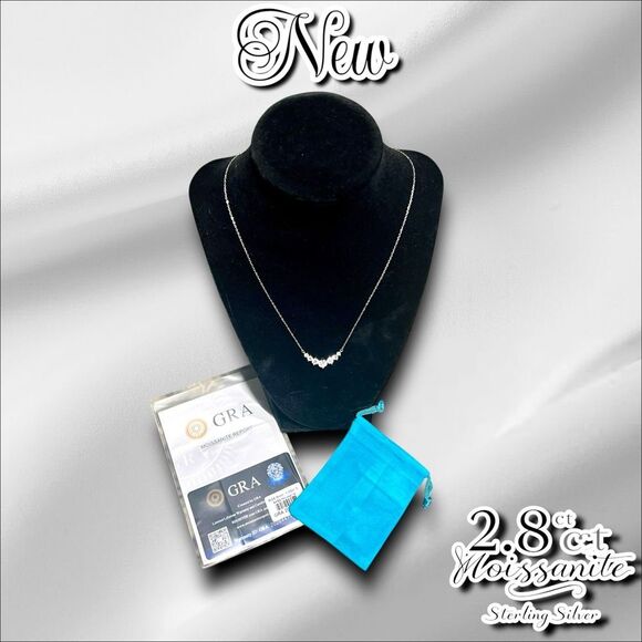 New 2.8ct Moissanite Sterling Silver Necklace with GRA and Certificate - Picture 4 of 7